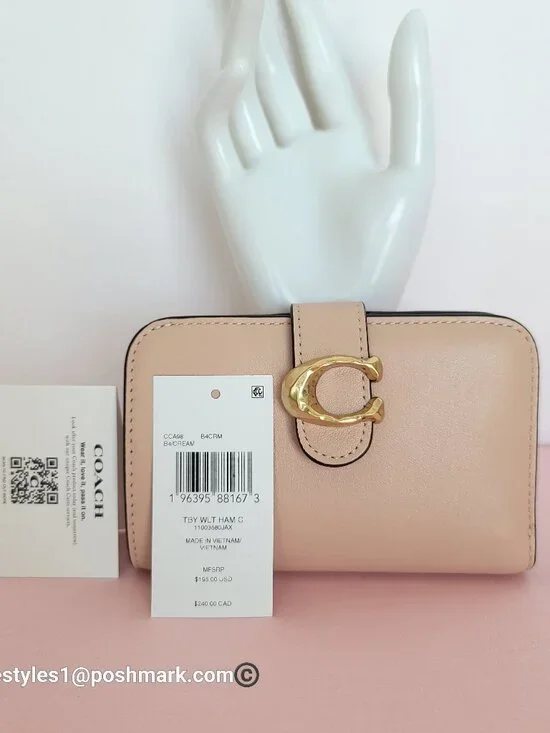 COACH Tabby Hammered C Logo Smooth Leather MD Bifold Wallet – Cream color⭐ - Picture 15 of 16